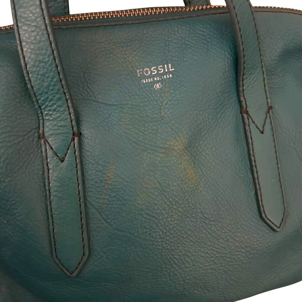 Fossil Teal Leather Distressed Sydney Satchel Purse - Picture 4 of 8